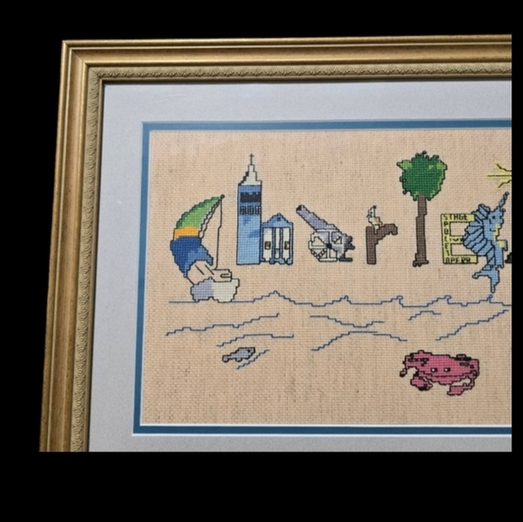 Framed Charleston Lowcountry Historical Complete Cross Stitch Pattern  23" x 14" - Picture 2 of 4